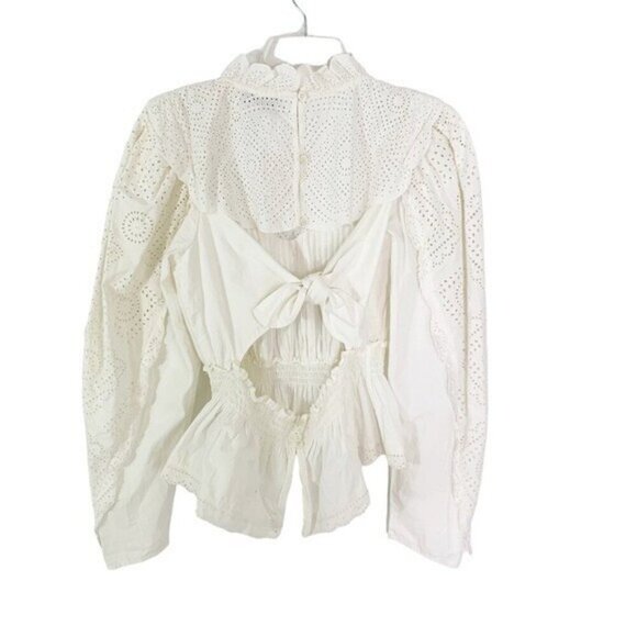 NWT Sea New York Vienne Eyelet Lace Open Back Cotton Blouse White Size 8 - Picture 6 of 15